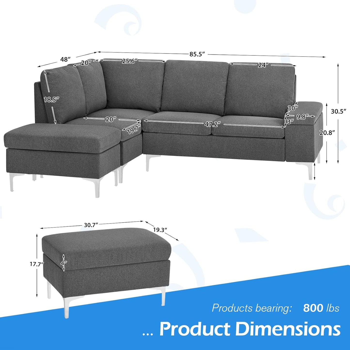 YODOLLA Corner Sofa with Storage, 217cm L Shaped 4 Seater Corner Sofa Couch