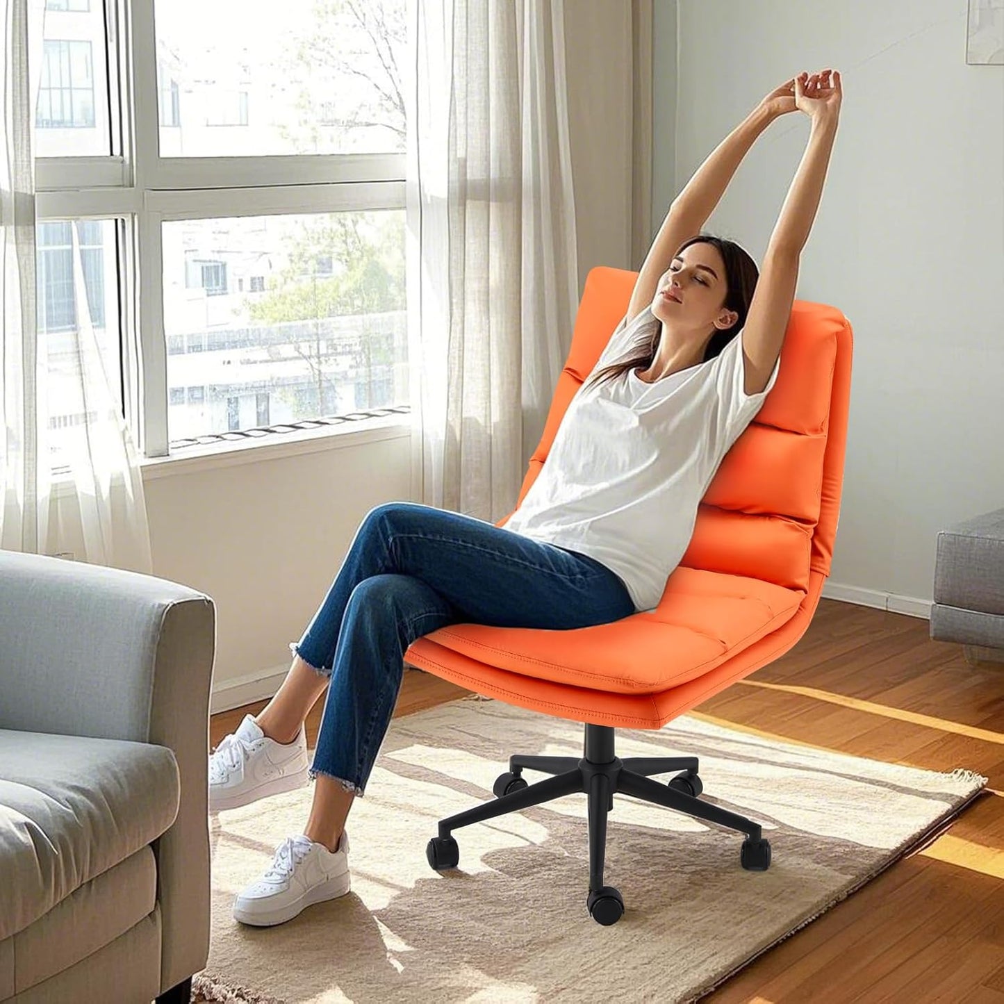 YODOLLA Armless Office Chair Wide Seat, Height Adjustable Computer Swivel Vanity Chairs