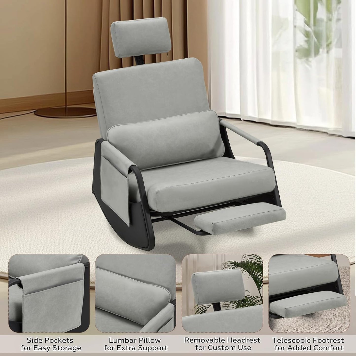 YODOLLA Rocking Nursing Chair with Footrest, Adjustable High Back Armchair