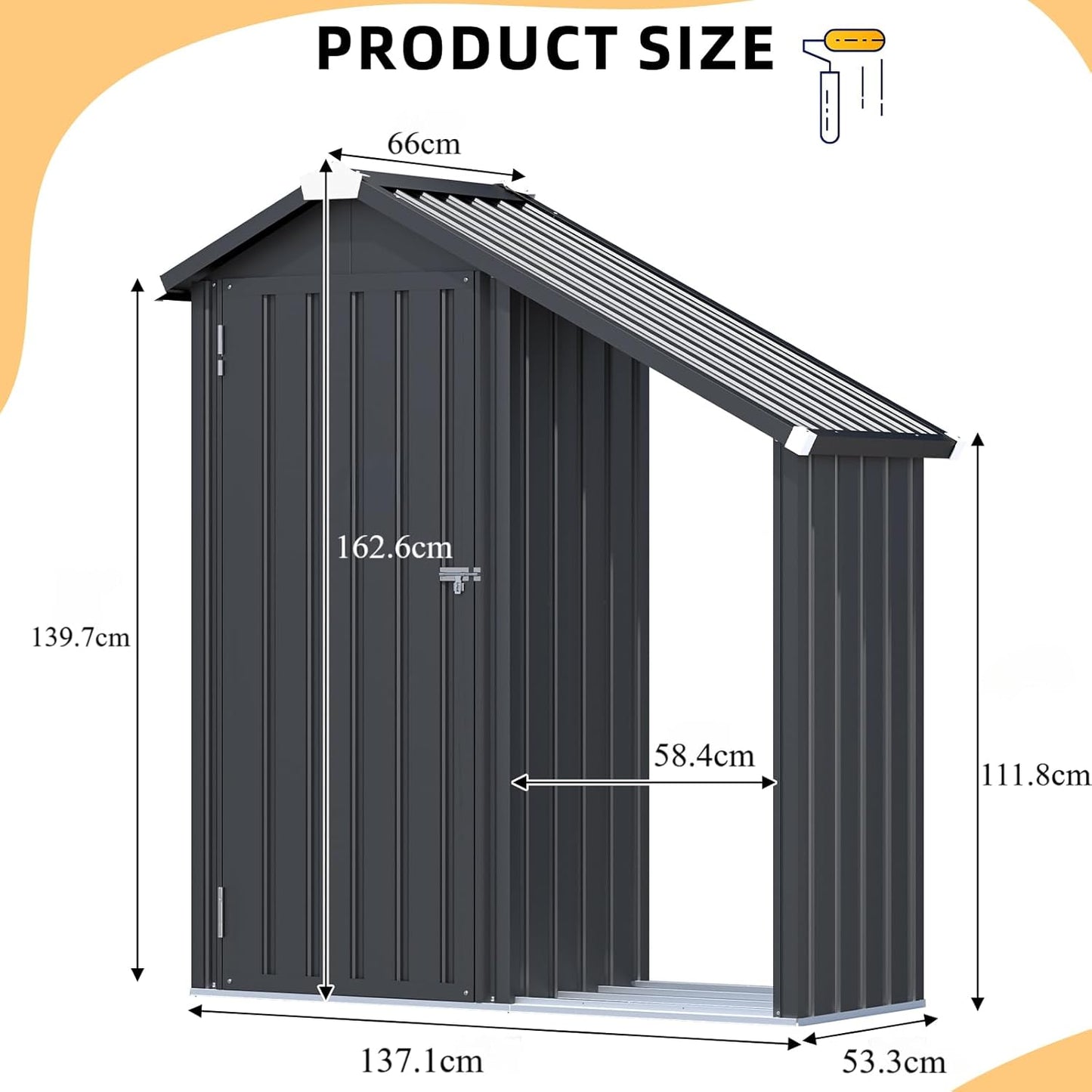 YODOLLA Outdoor Tall Garden Storage Box with Double Door, Grey