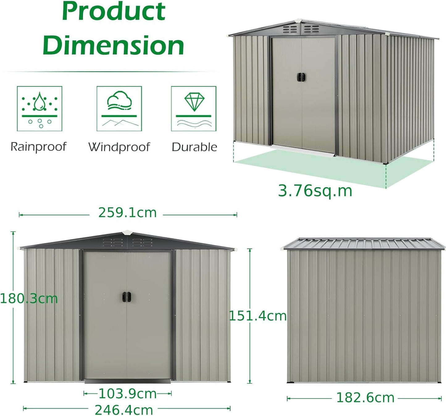 YODOLLA Outdoor Storage Shed, Bike Tool Garden Metal Sheds with Sliding Door