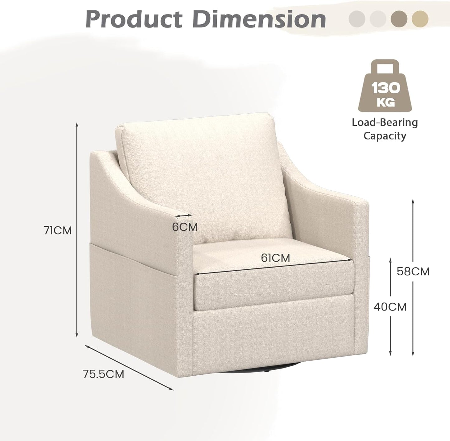 YODOLLA Swivel Armchair Cuddle Sofa Chair Fabric Snuggle Rocker Chairs