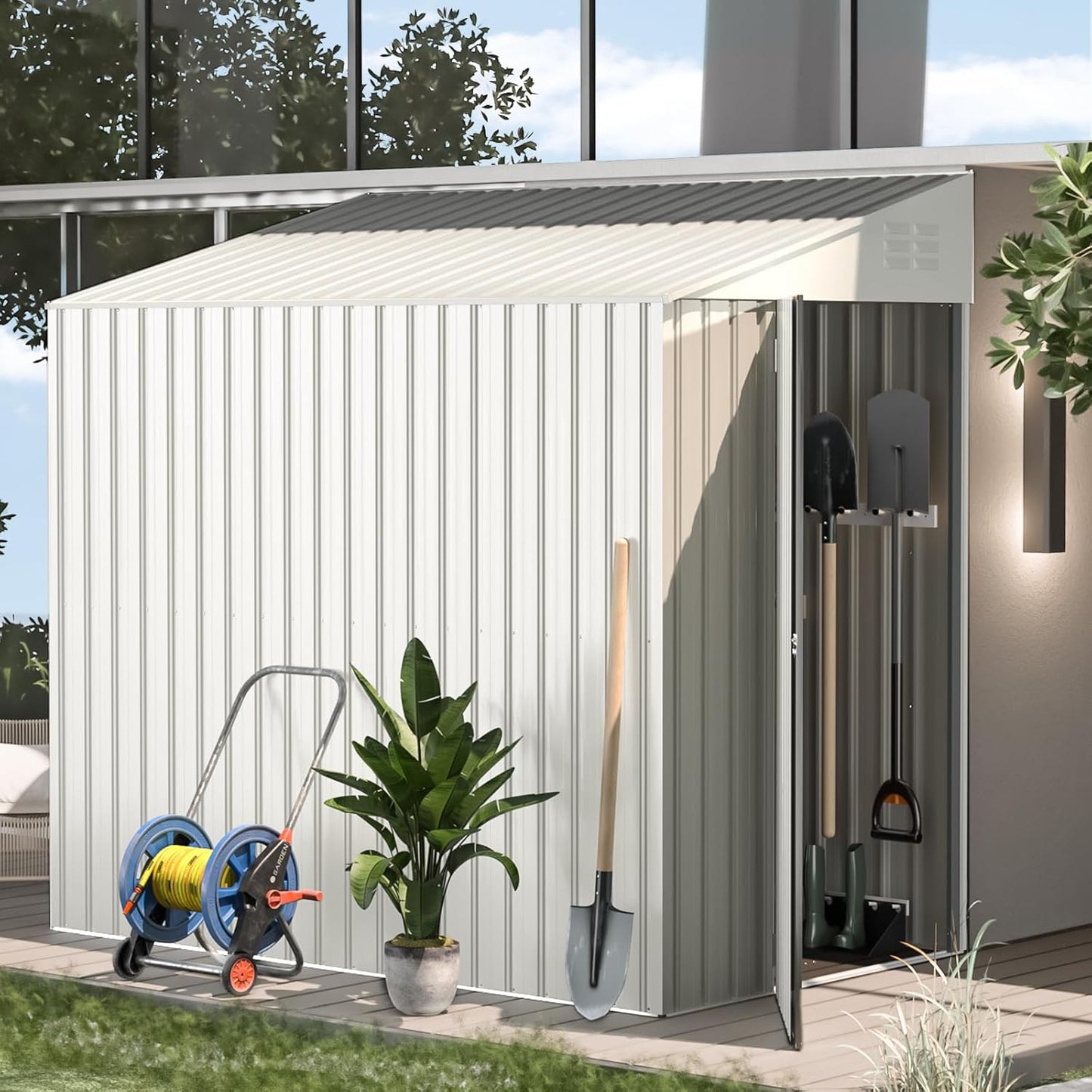 YODOLLA Outdoor Lean to Storage, 1.2m × 2.1m Metal Shed