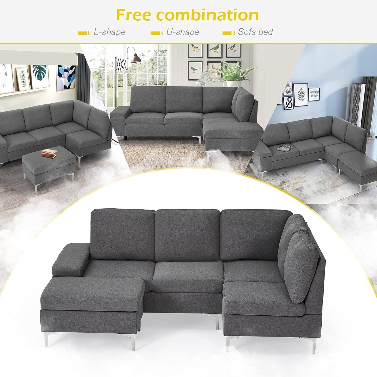 YODOLLA Corner Sofa with Storage, 217cm L Shaped 4 Seater Corner Sofa Couch