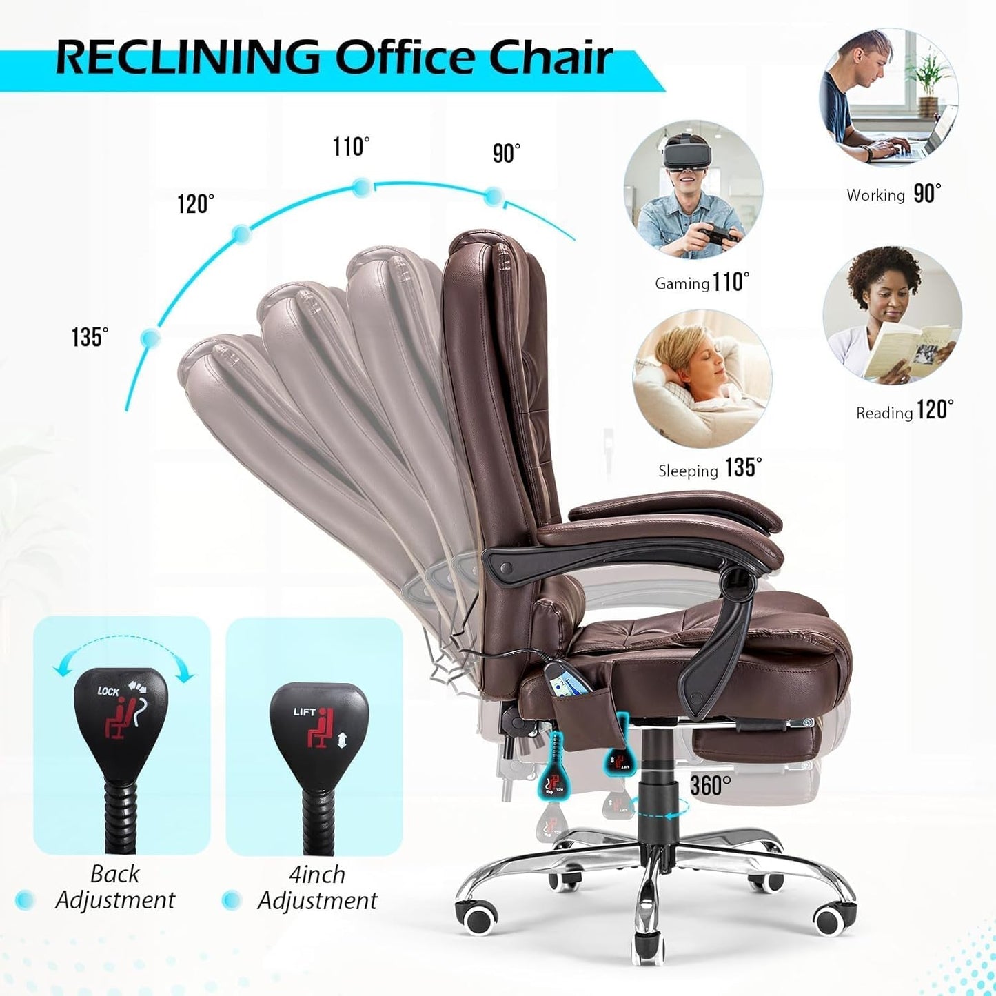 YODOLLA Office Chair with Footrest, Desk Chairs For Home With Back Support