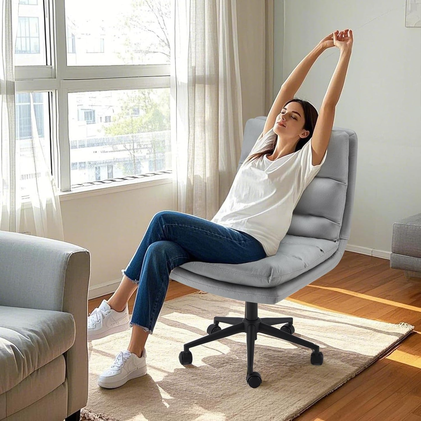 YODOLLA Armless Office Chair Wide Seat, Height Adjustable Computer Swivel Vanity Chairs