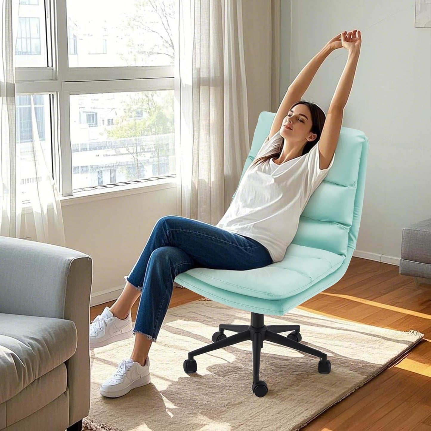 YODOLLA Armless Office Chair Wide Seat, Height Adjustable Computer Swivel Vanity Chairs