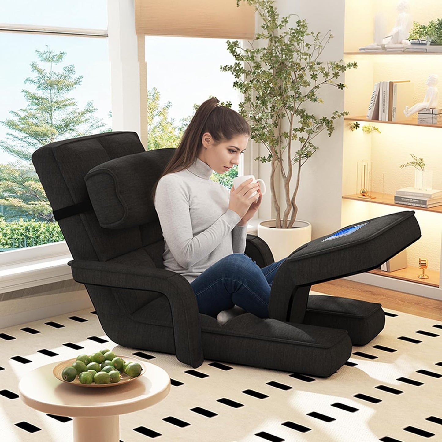 YODOLLA Folding Floor Chair, Small Sofa with Back Support