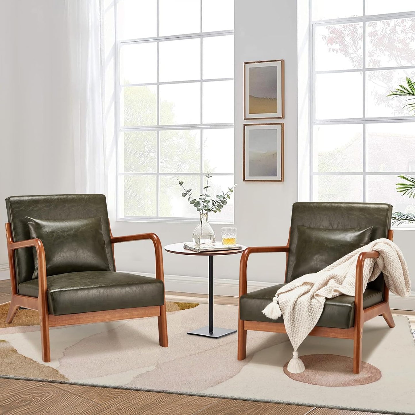 YODOLLA Mid-century Armchair, Tub Chair with Wood Frame