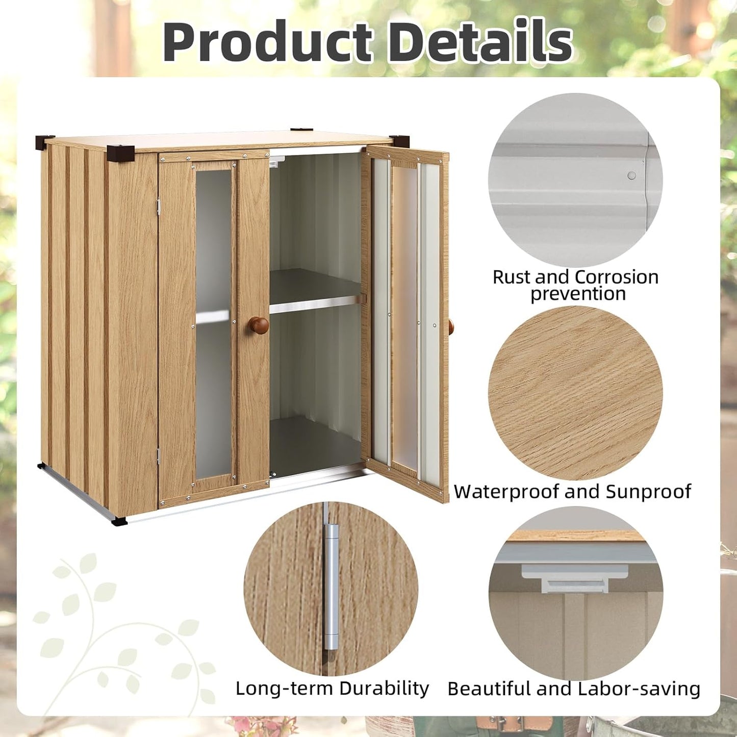 YODOLLA Garden Storage Box Shed Small, Metal Cabinet Cupboard