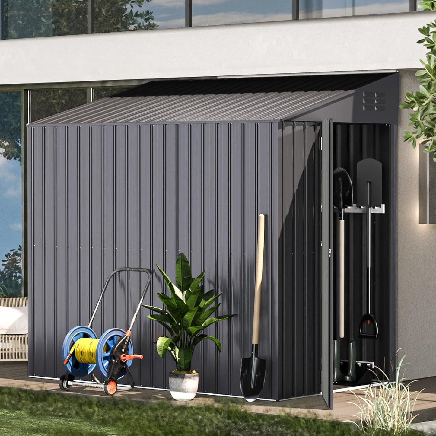 YODOLLA Outdoor Lean to Storage, 1.2m × 2.1m Metal Shed