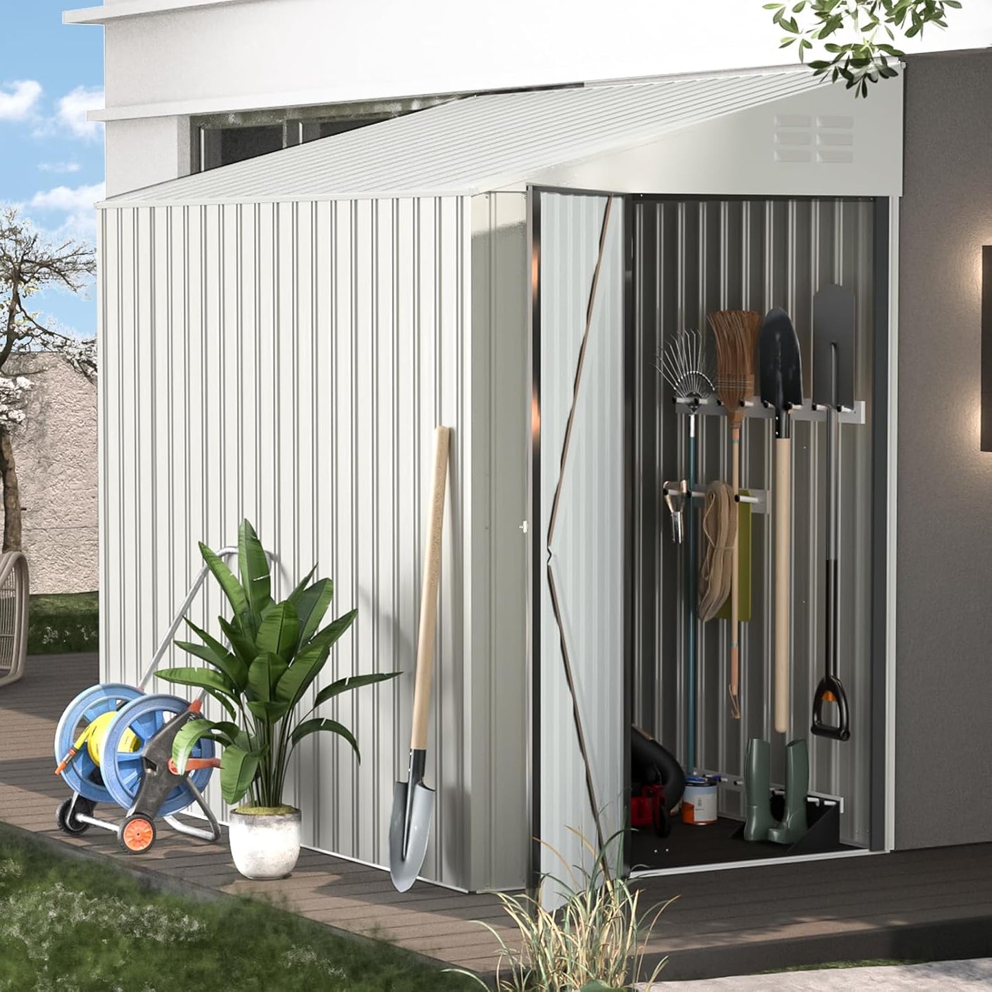 YODOLLA Outdoor Lean to Storage, 1.2m × 2.1m Metal Shed