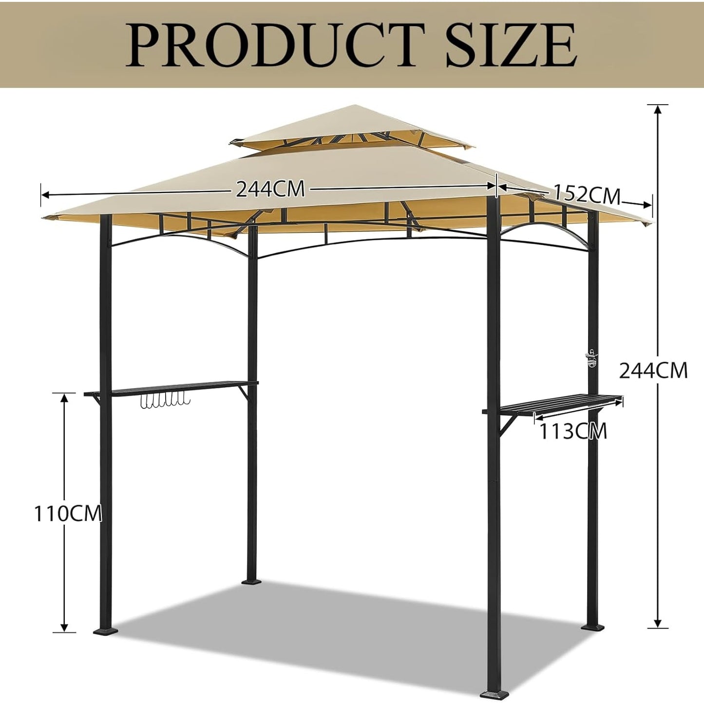 YODOLLA 2.5m Double-Tier BBQ Gazebo Grill Canopy