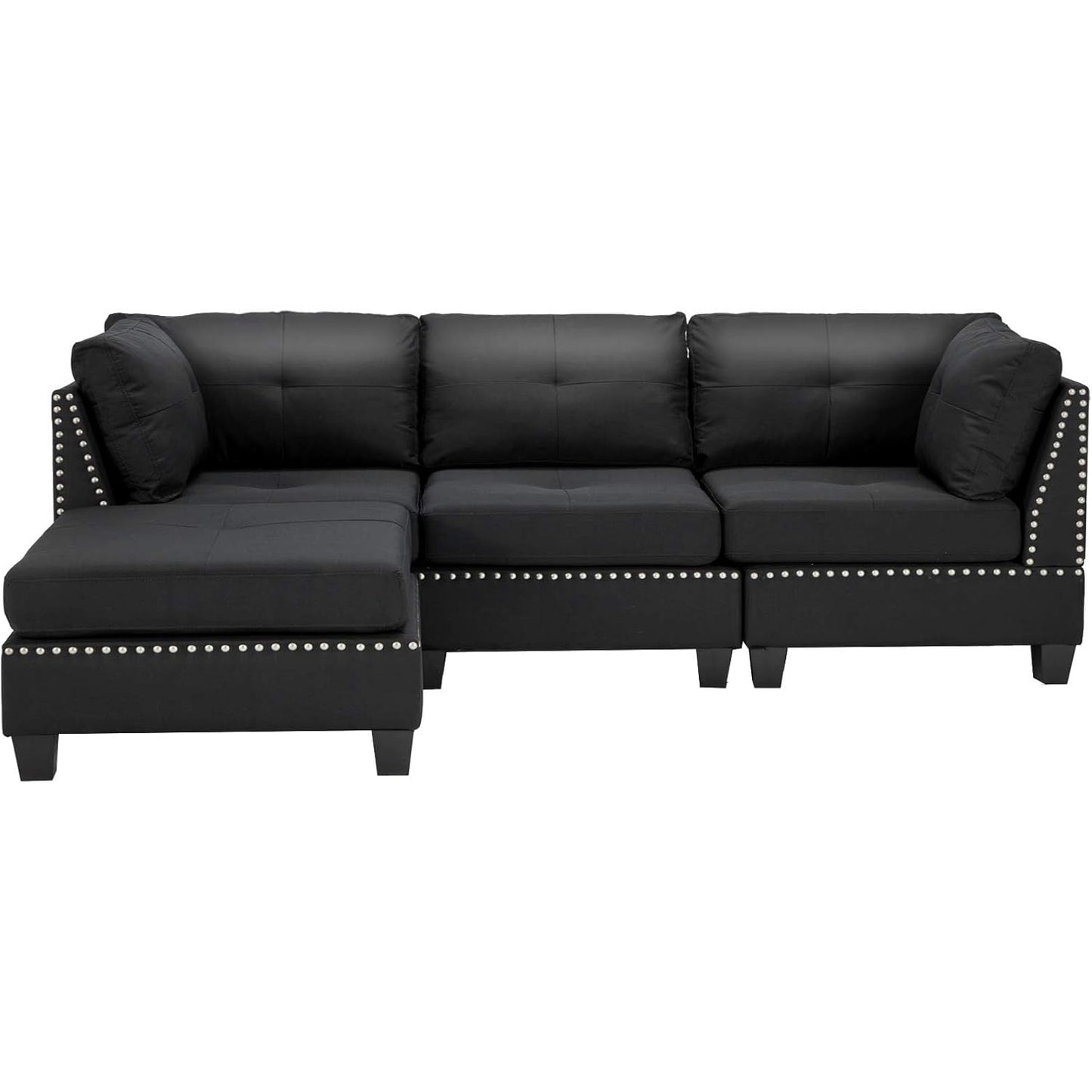 YODOLLA 225cm L-Shaped Corner Sofa, 3-4 Seater Modern Sofa Couch with Footstool