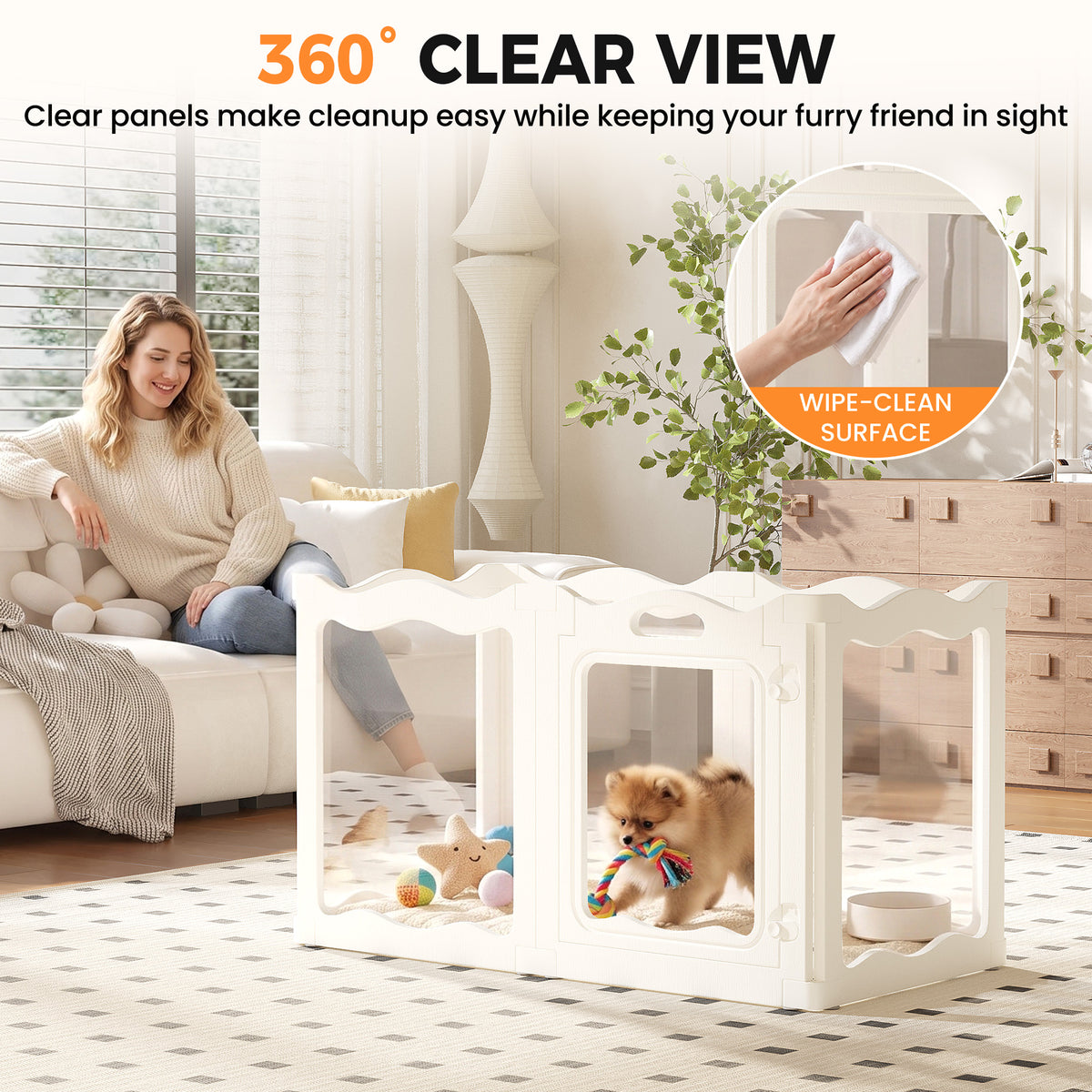 YODOLLA Acrylic Puppy Pen Indoor Dog Playpen 6 Panels 54 x 60 x104cm