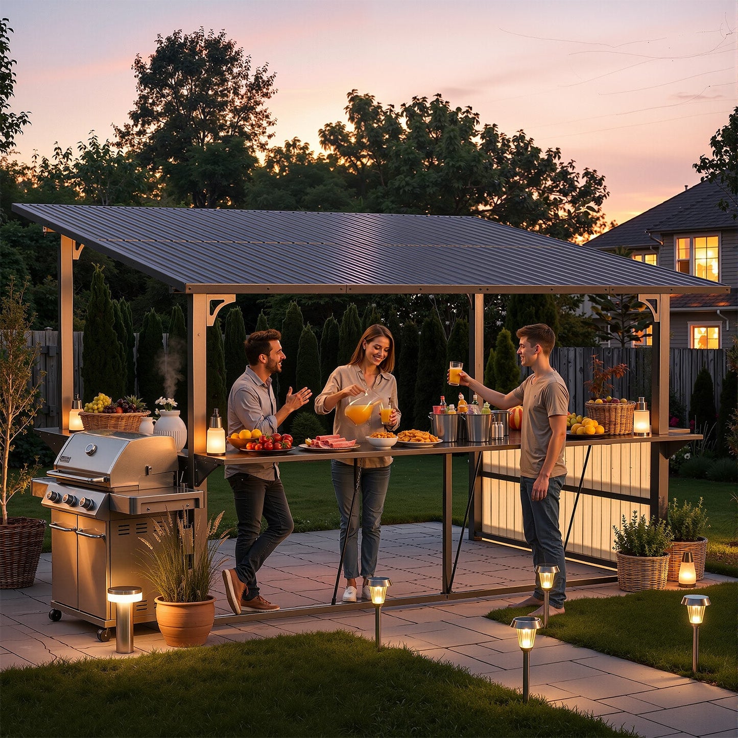 YODOLLA 3mx3.7m, Grill Gazebo BBQ Shelter, Garden Metal Pergola