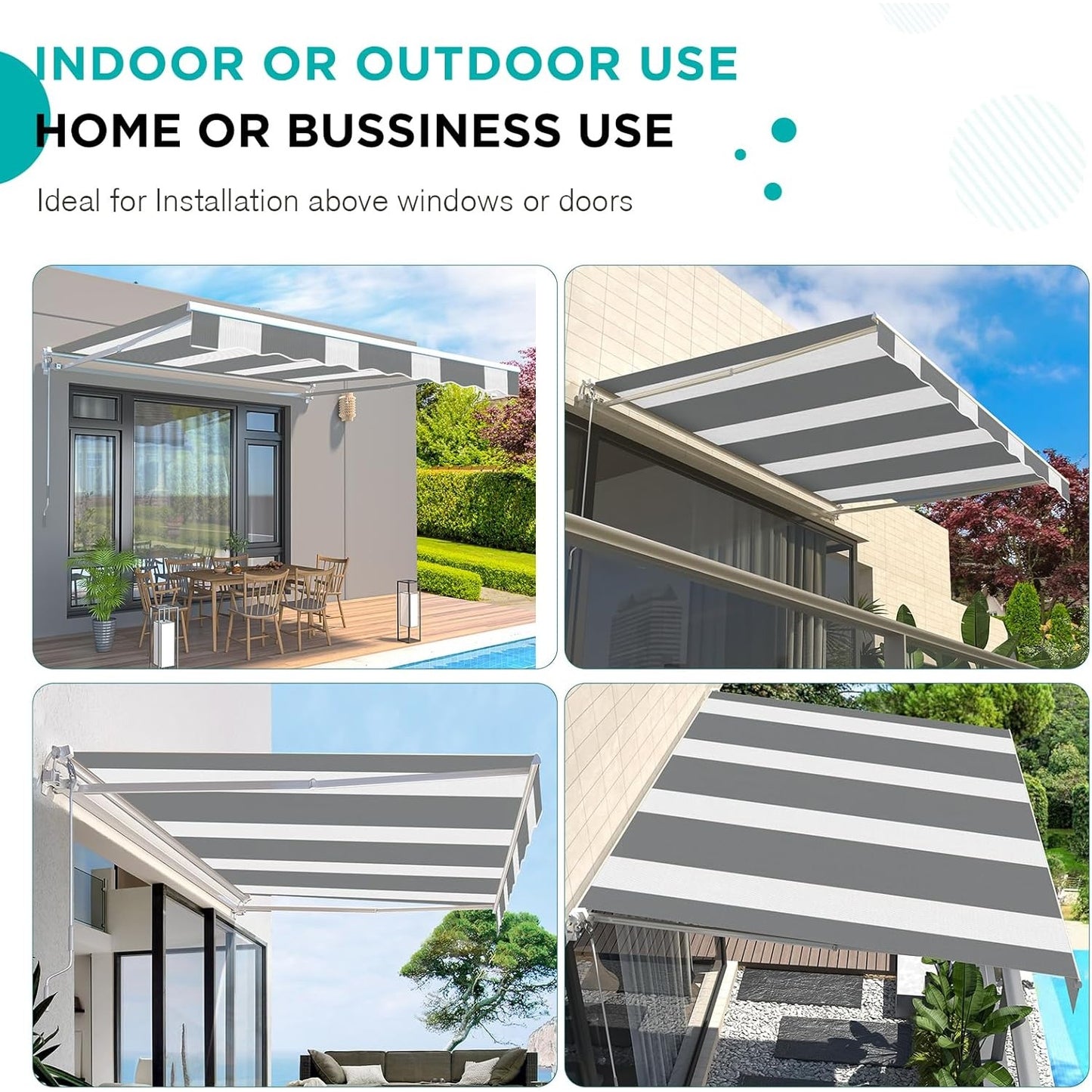 YODOLLA 396 × 244 cm Retractable Manual Awning, Folding Awning with Hand Crank Patio