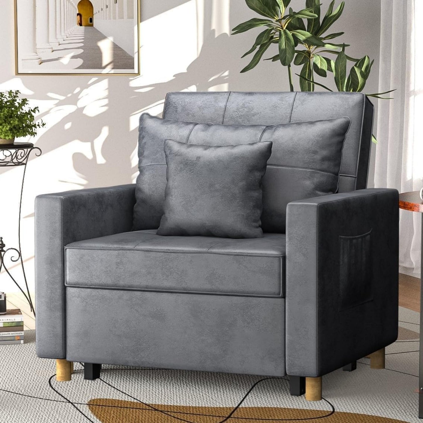 YODOLLA 3-in-1 Sleeper Sofa Bed, 192cm Convertible Single Sofa, Adjustable Armchair