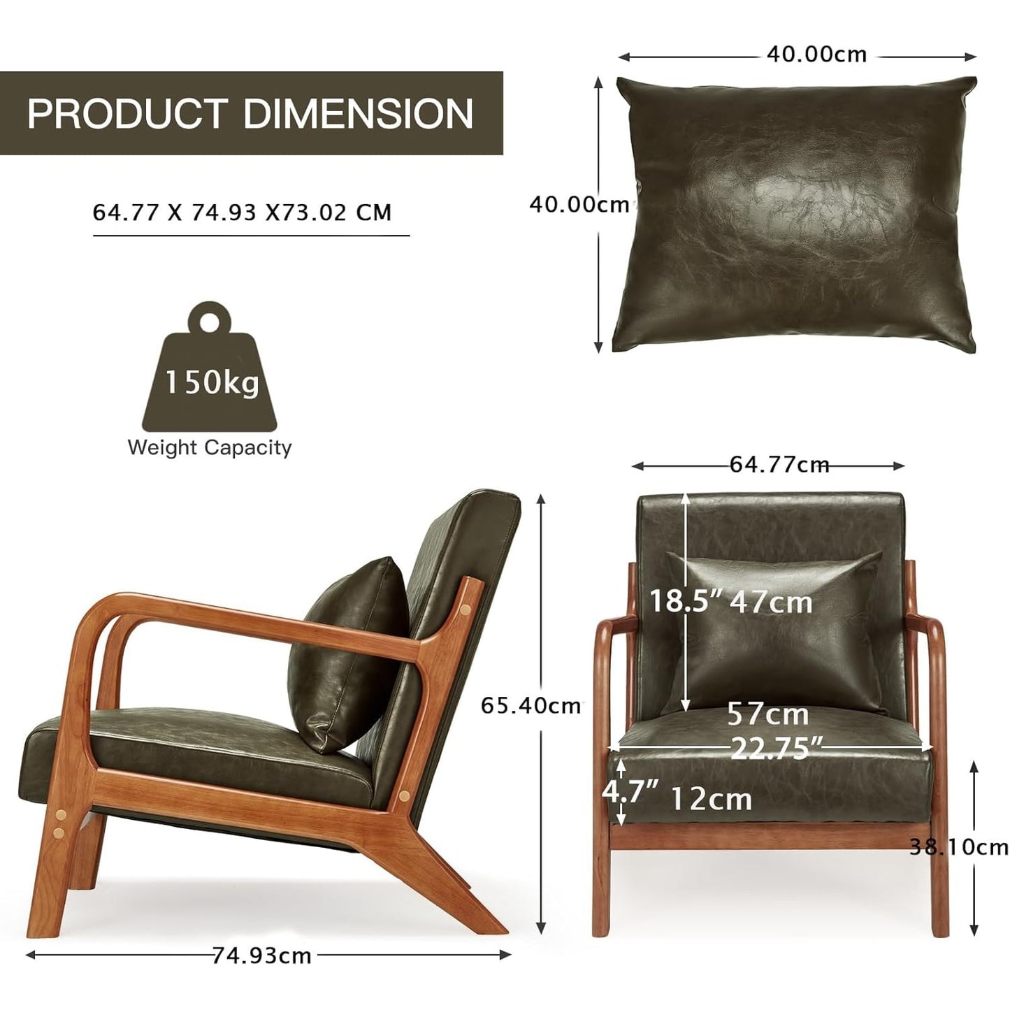 YODOLLA Mid-century Armchair, Tub Chair with Wood Frame
