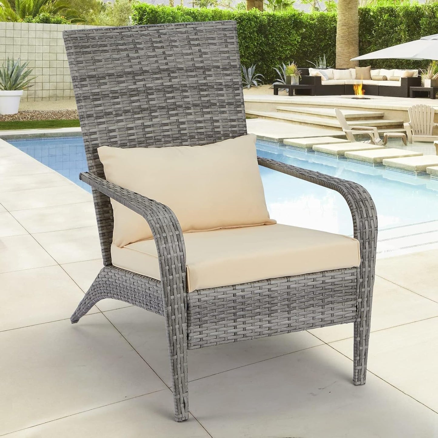 YODOLLA Adirondack PE Rattan Garden Chair, Outdoor Armchair Wicker Lounge Chairs