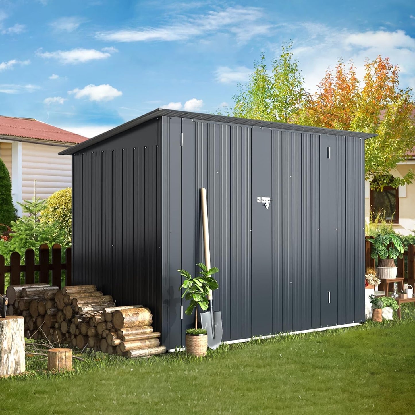 YODOLLA 2.1x0.9m Garden Shed Storage, Lockable Bike Shed with Door