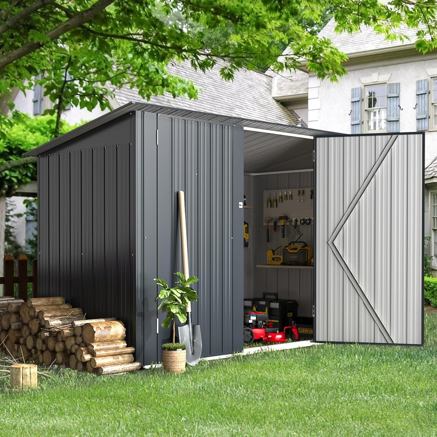 YODOLLA 2.1x0.9m Garden Shed Storage, Lockable Bike Shed with Door