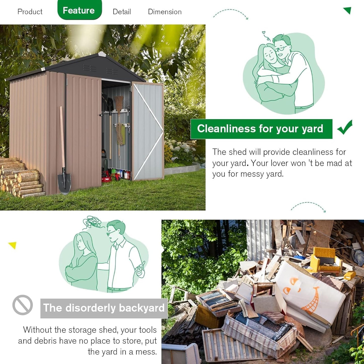 YODOLLA Outdoor Storage Shed, Bike Tool Garden Metal Sheds With Lockable Door