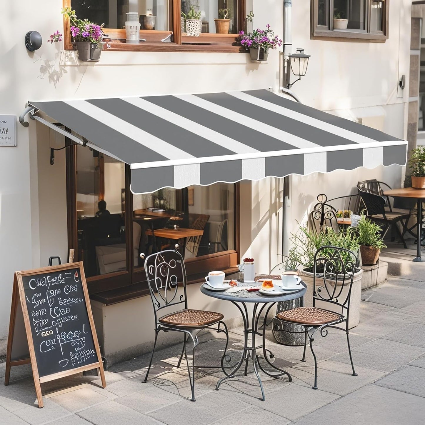 YODOLLA 305 × 244 cm Retractable Manual Awning, Folding Awning with Hand Crank Patio