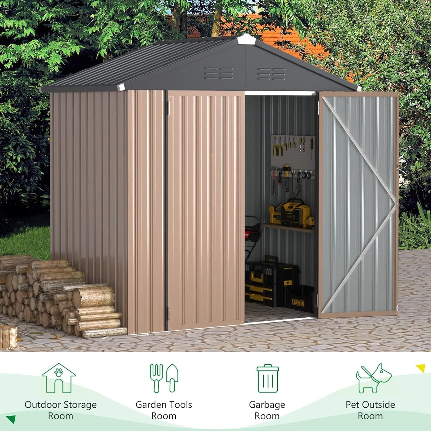 YODOLLA Outdoor Storage Shed, Bike Tool Garden Metal Sheds With Lockable Door