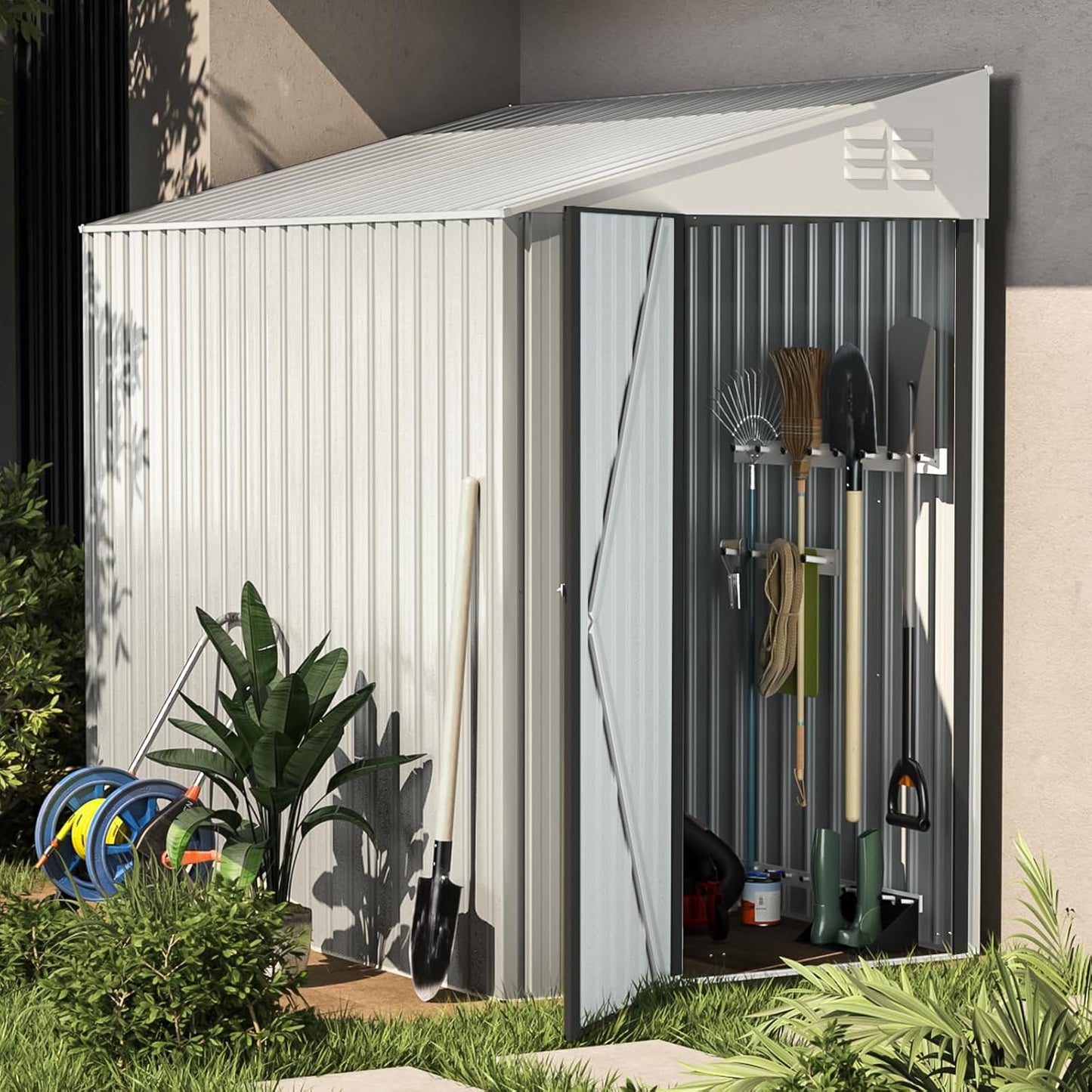 YODOLLA Outdoor Lean to Storage, 1.2m × 2.1m Metal Shed
