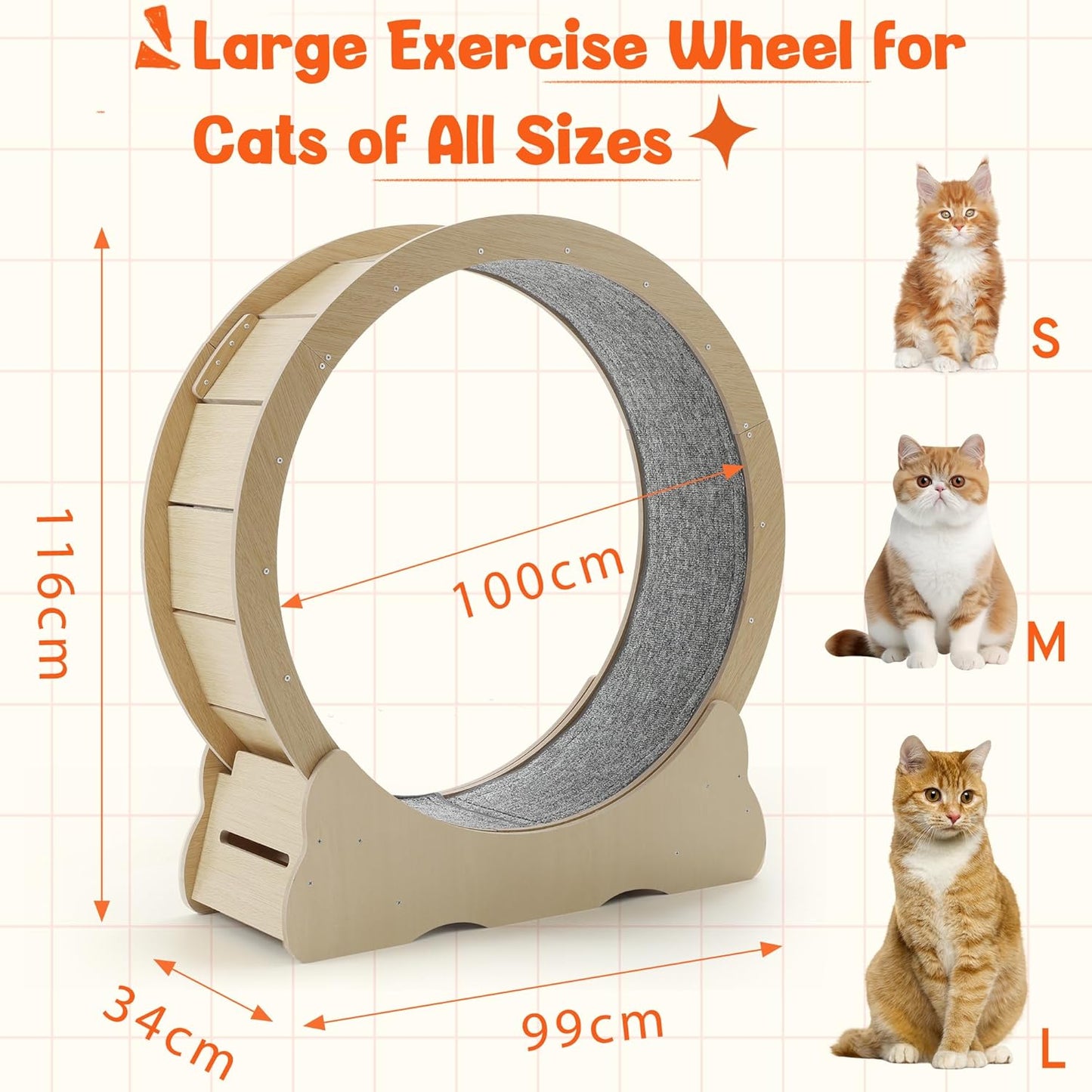 YODOLLA 110cm Cat Exercise Wheel Large, Cats Treadmill with Detachable Carpeted Runway