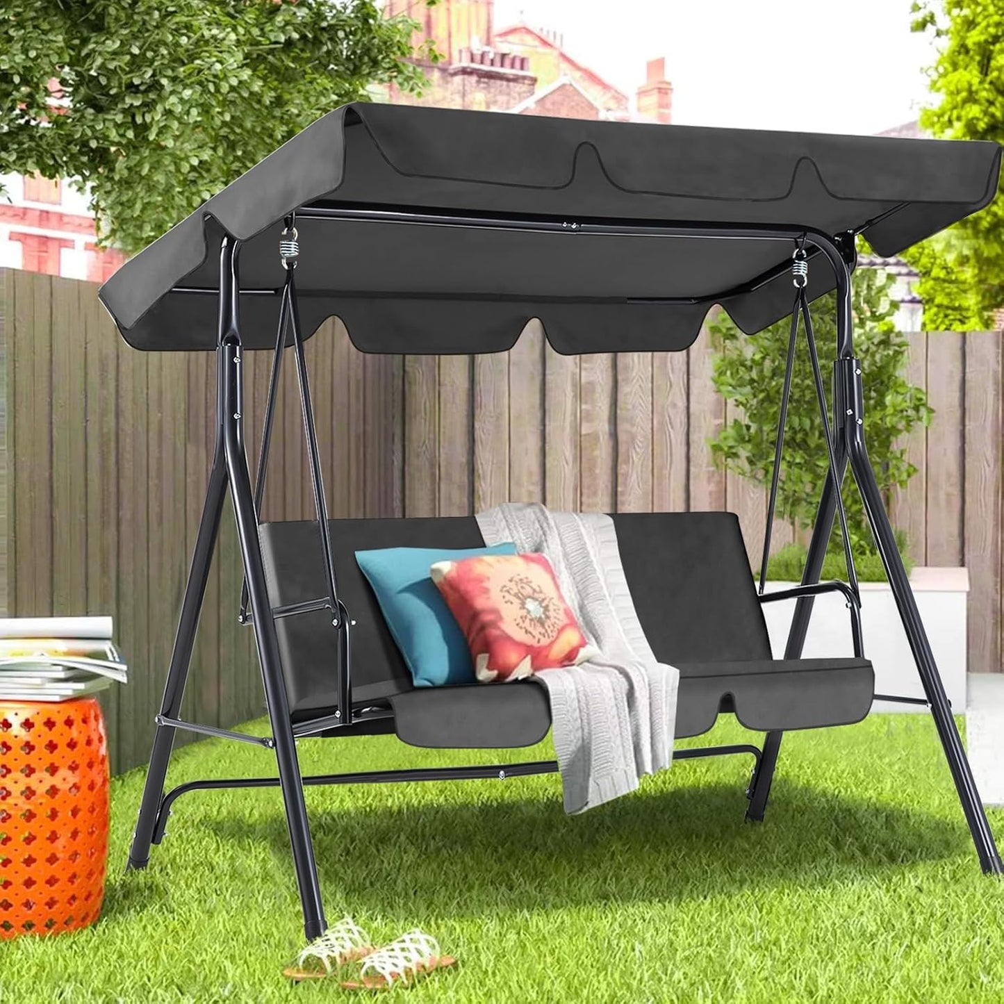 YODOLLA Garden Swing Chair, Outdoor 3-Seat Glider Porch Bench