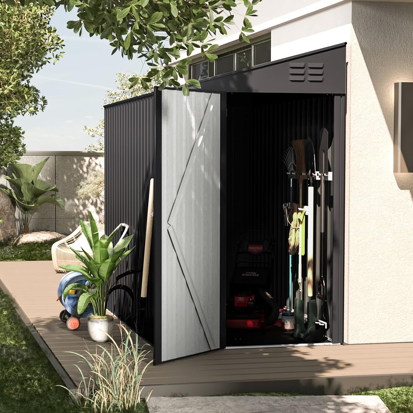YODOLLA Outdoor Lean to Storage, 1.2m × 2.1m Metal Shed