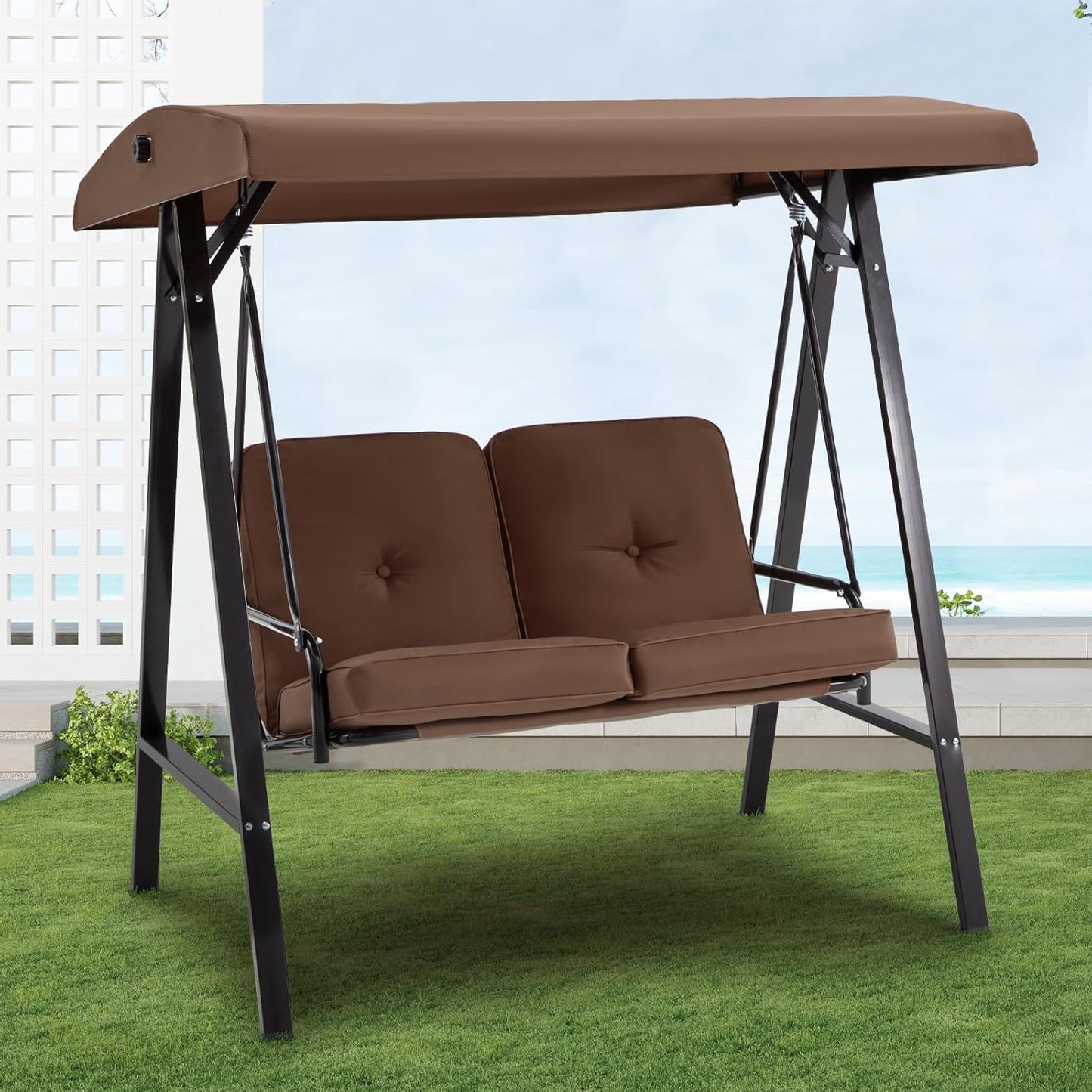 YODOLLA Garden Swing Chair, Swing Chairs Thick Padded Seat with Adjustable Tilting Canopy