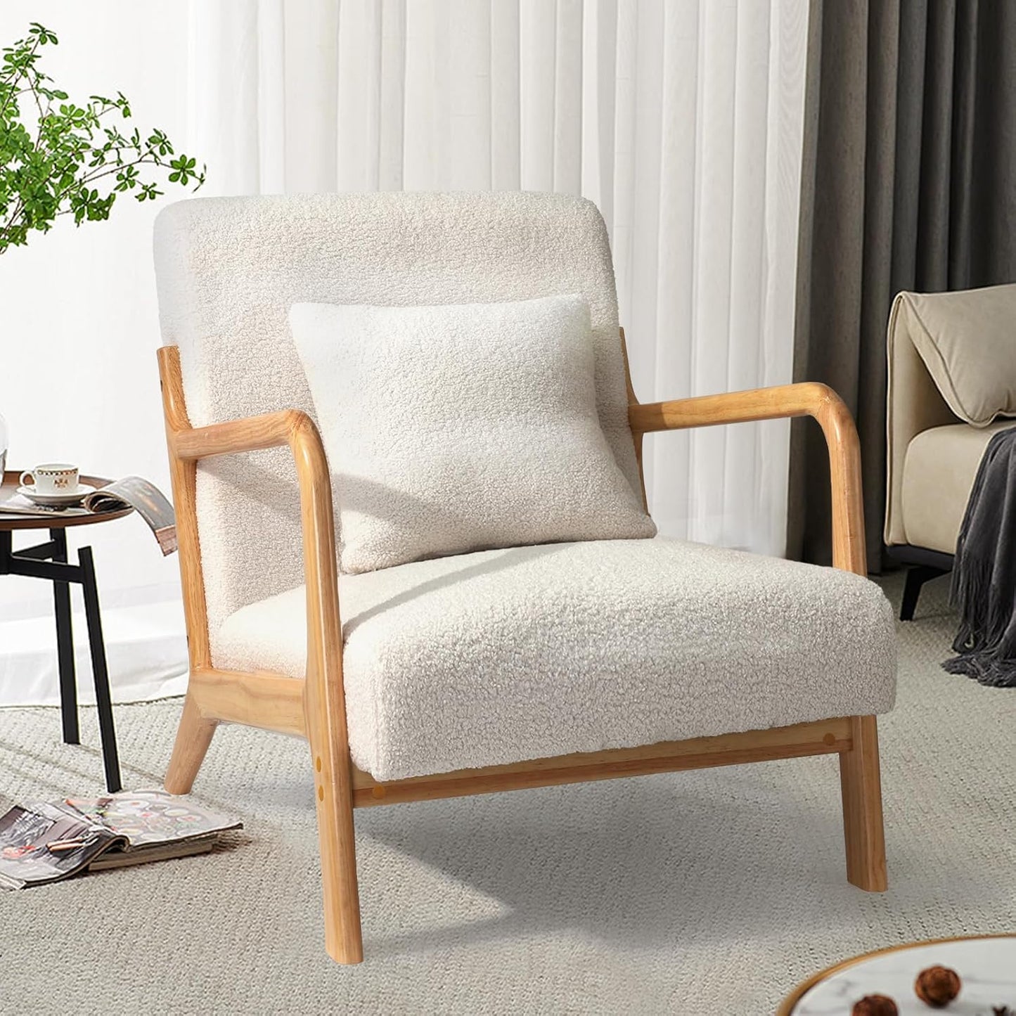 YODOLLA Mid-century Armchair, Tub Chair with Wood Frame