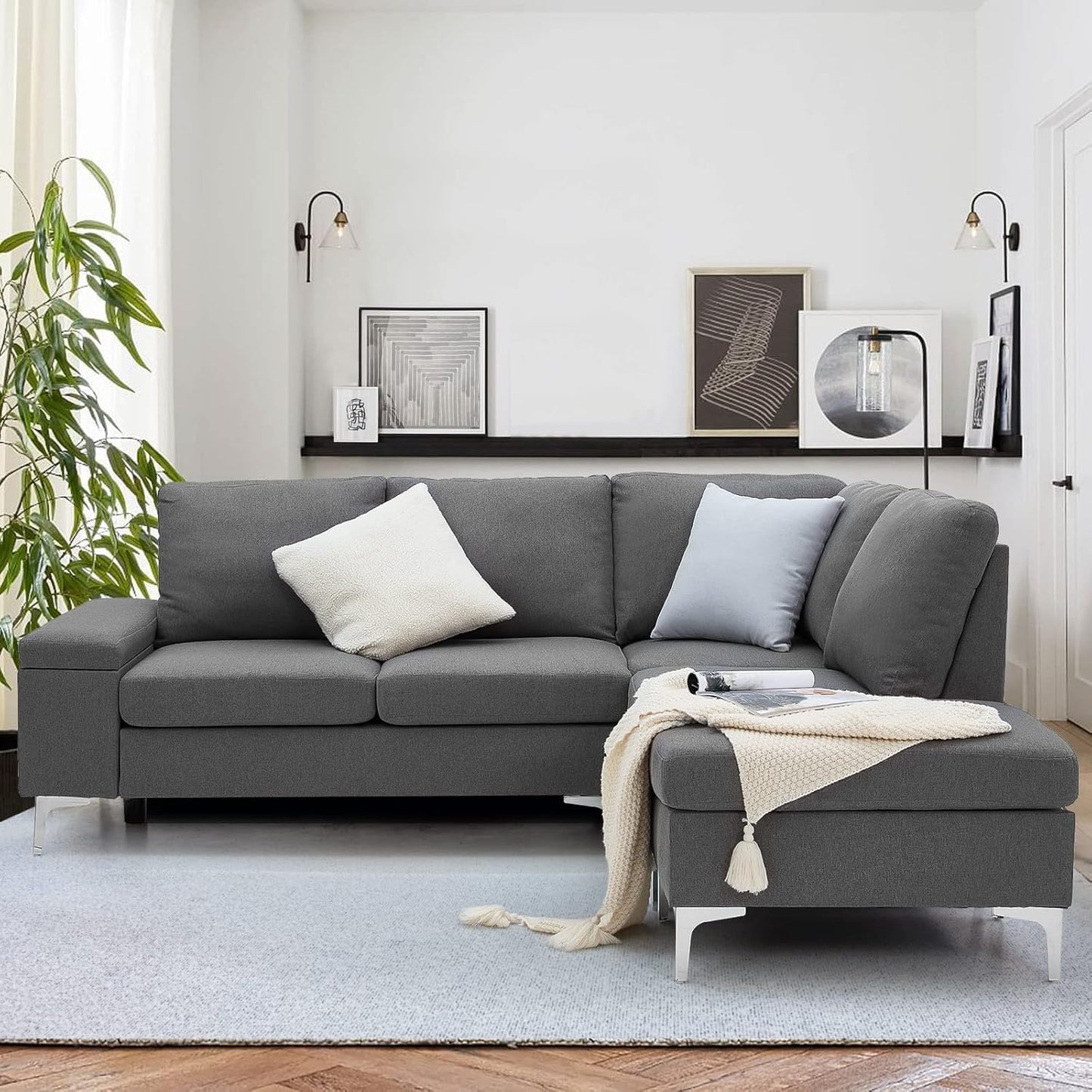 YODOLLA Corner Sofa with Storage, 217cm L Shaped 4 Seater Corner Sofa Couch