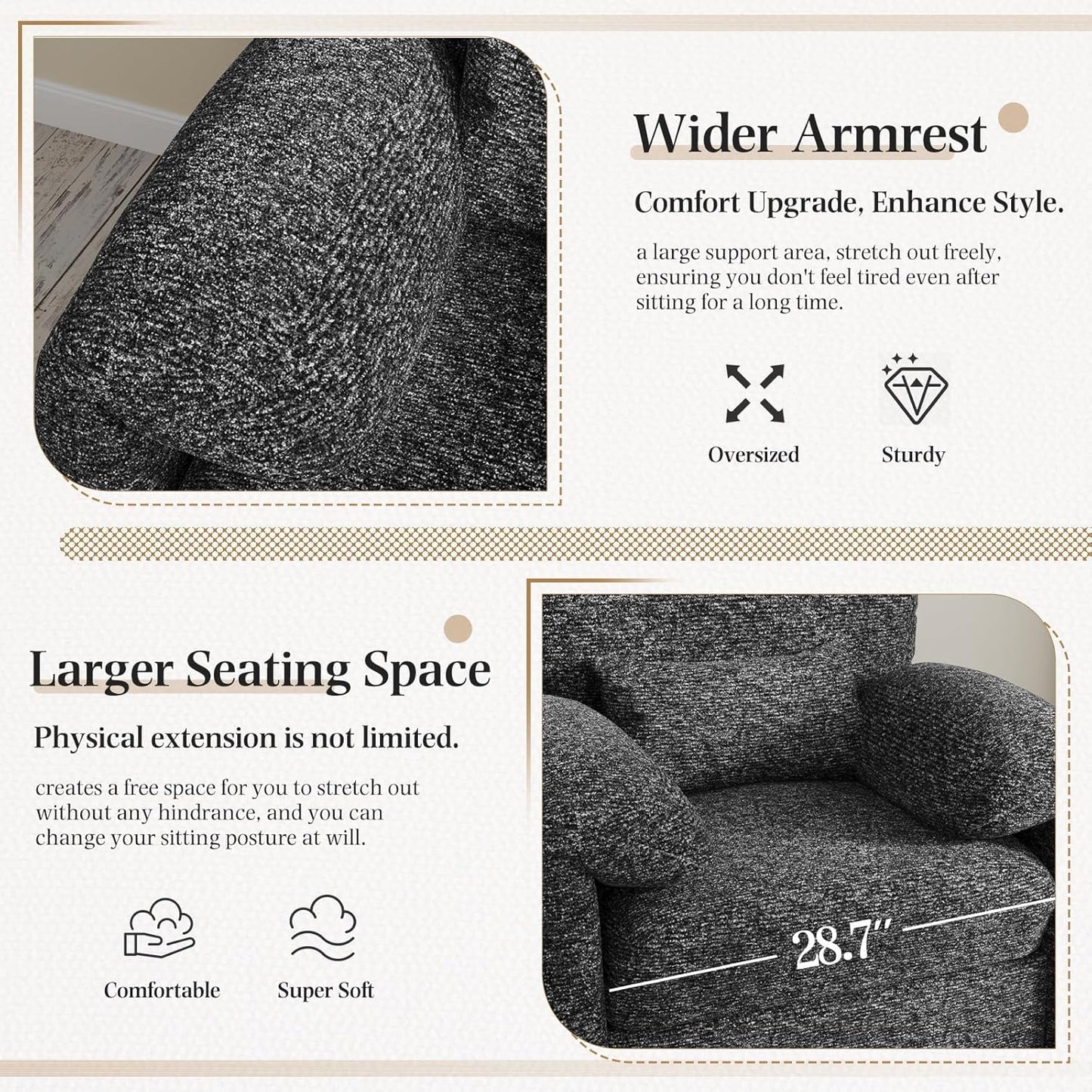 YODOLLA Armchair Sofa, Large Single Sofa Padded Seat with Lumbar Pillow