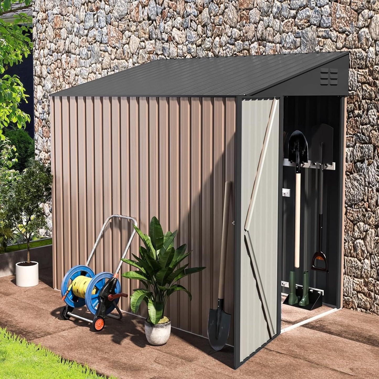 YODOLLA Outdoor Lean to Storage, 1.2m × 2.1m Metal Shed
