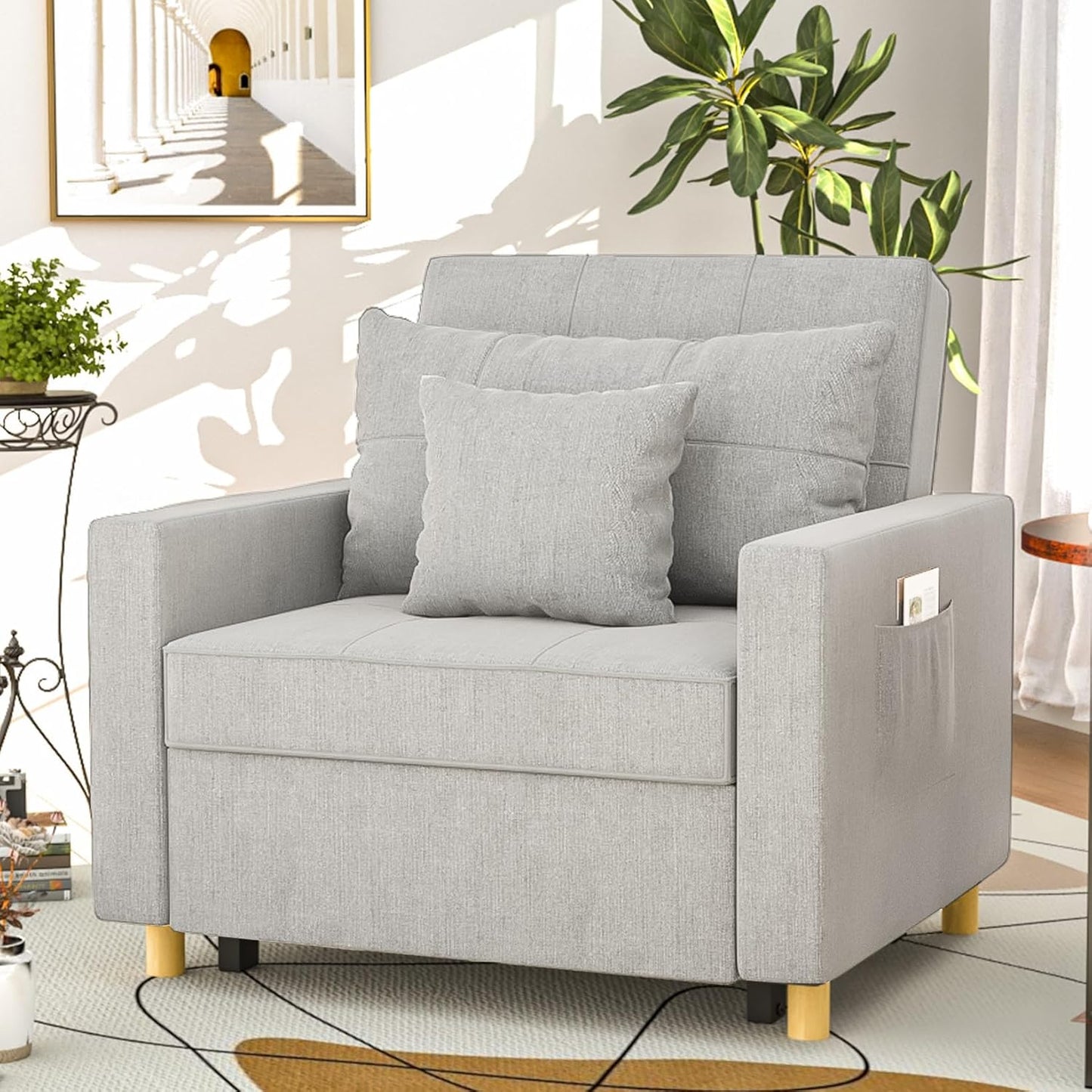 YODOLLA 3-in-1 Sleeper Sofa Bed, 192cm Convertible Single Sofa, Adjustable Armchair
