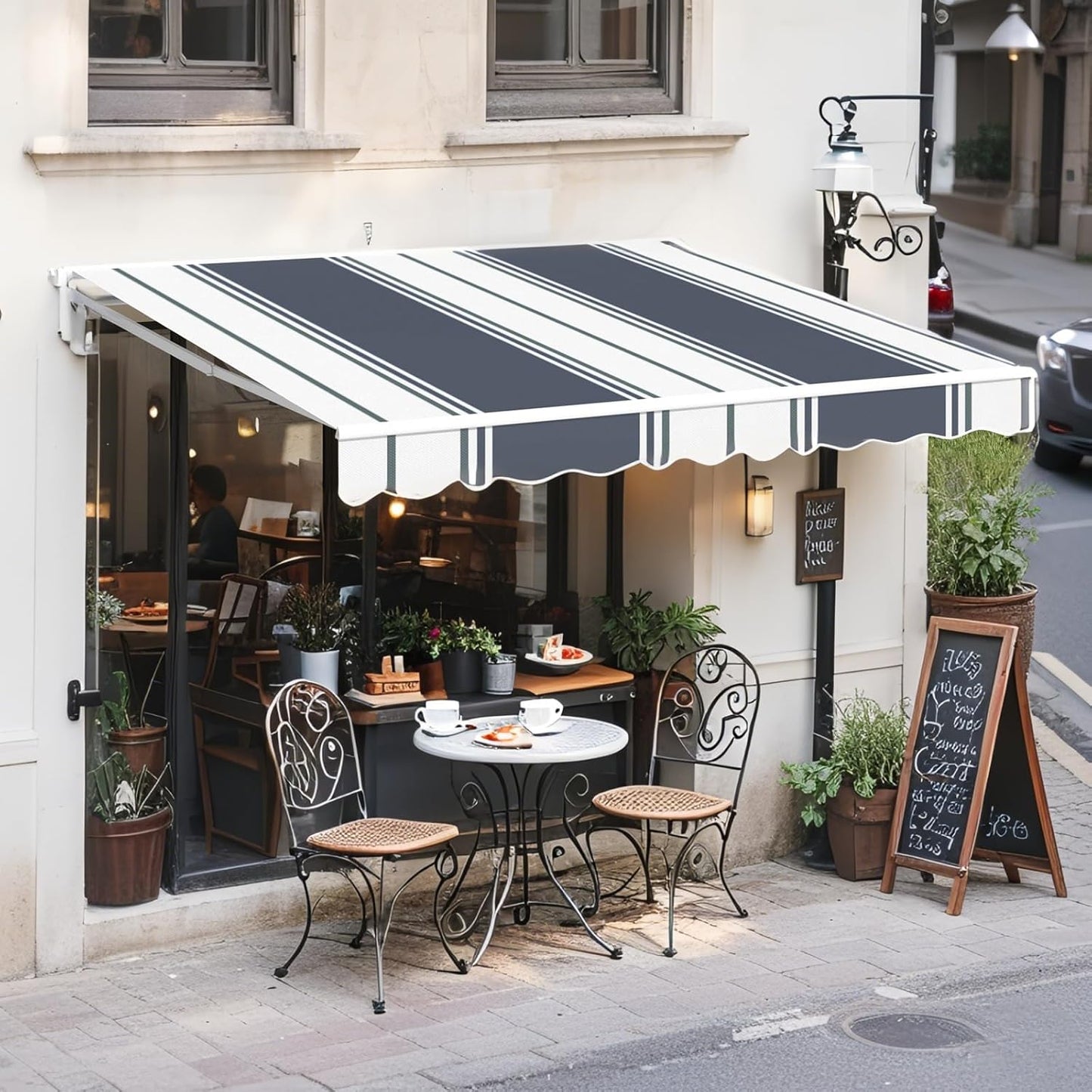 YODOLLA 305 × 244 cm Retractable Manual Awning, Folding Awning with Hand Crank Patio