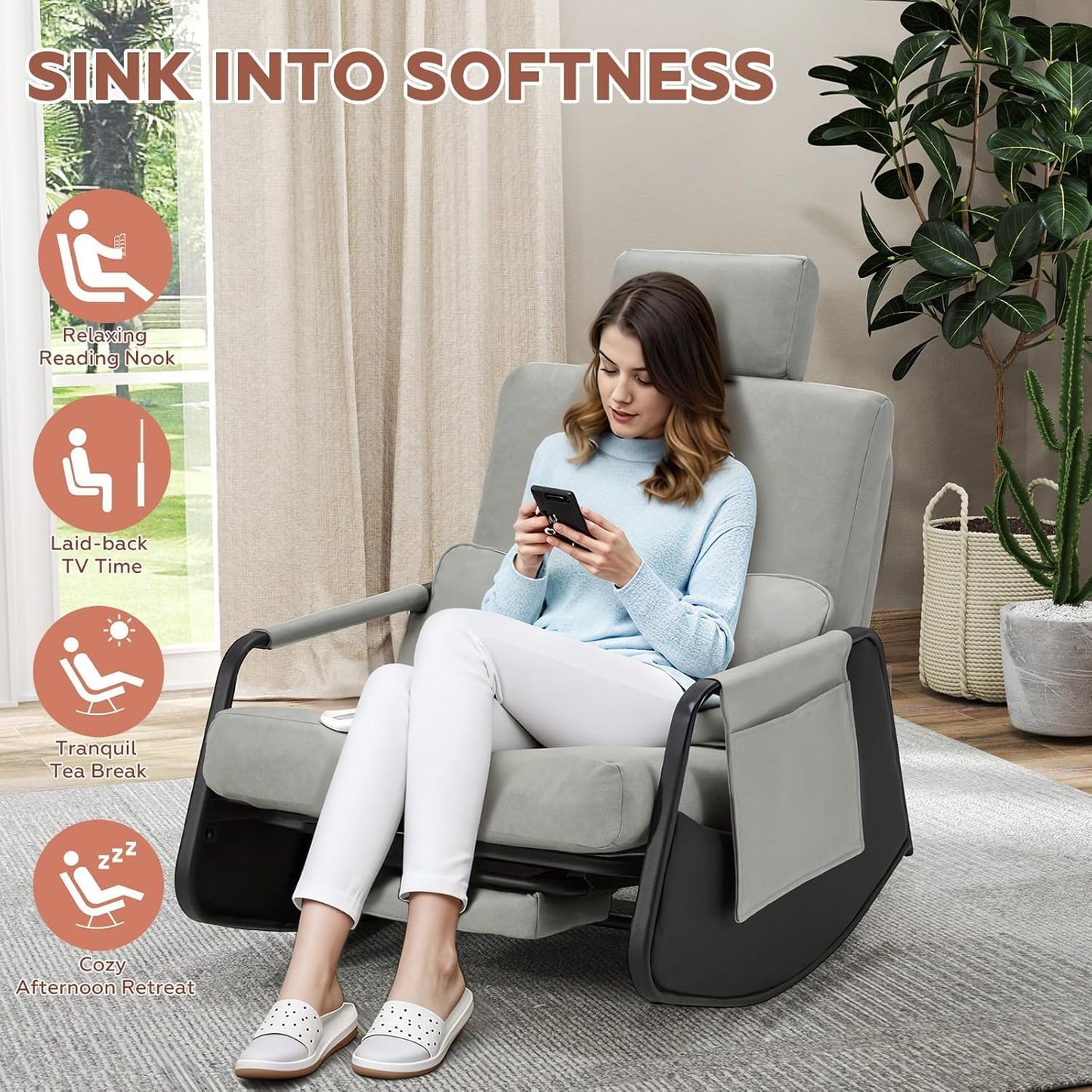 YODOLLA Rocking Nursing Chair with Footrest, Adjustable High Back Armchair