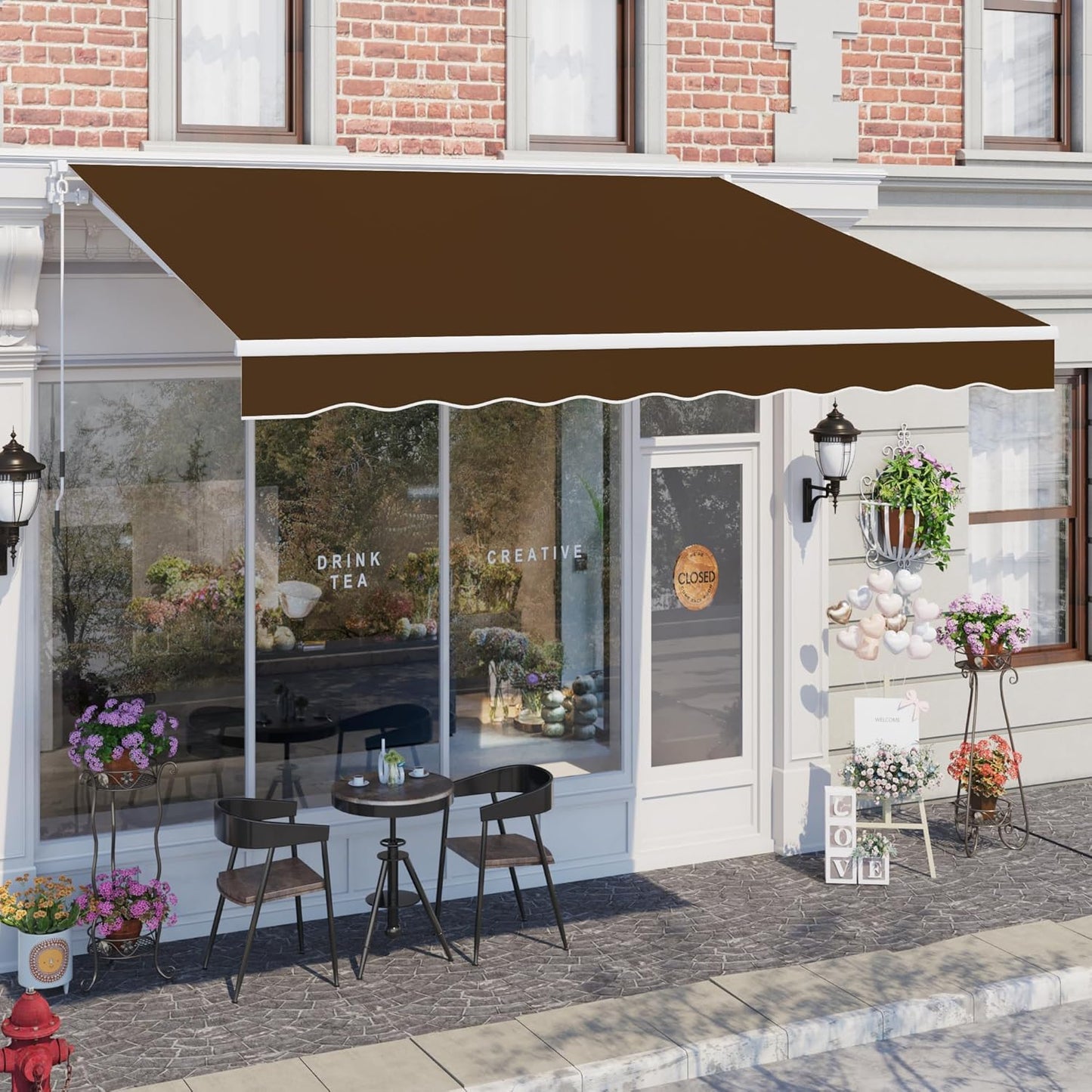 YODOLLA 305 × 244 cm Retractable Manual Awning, Folding Awning with Hand Crank Patio