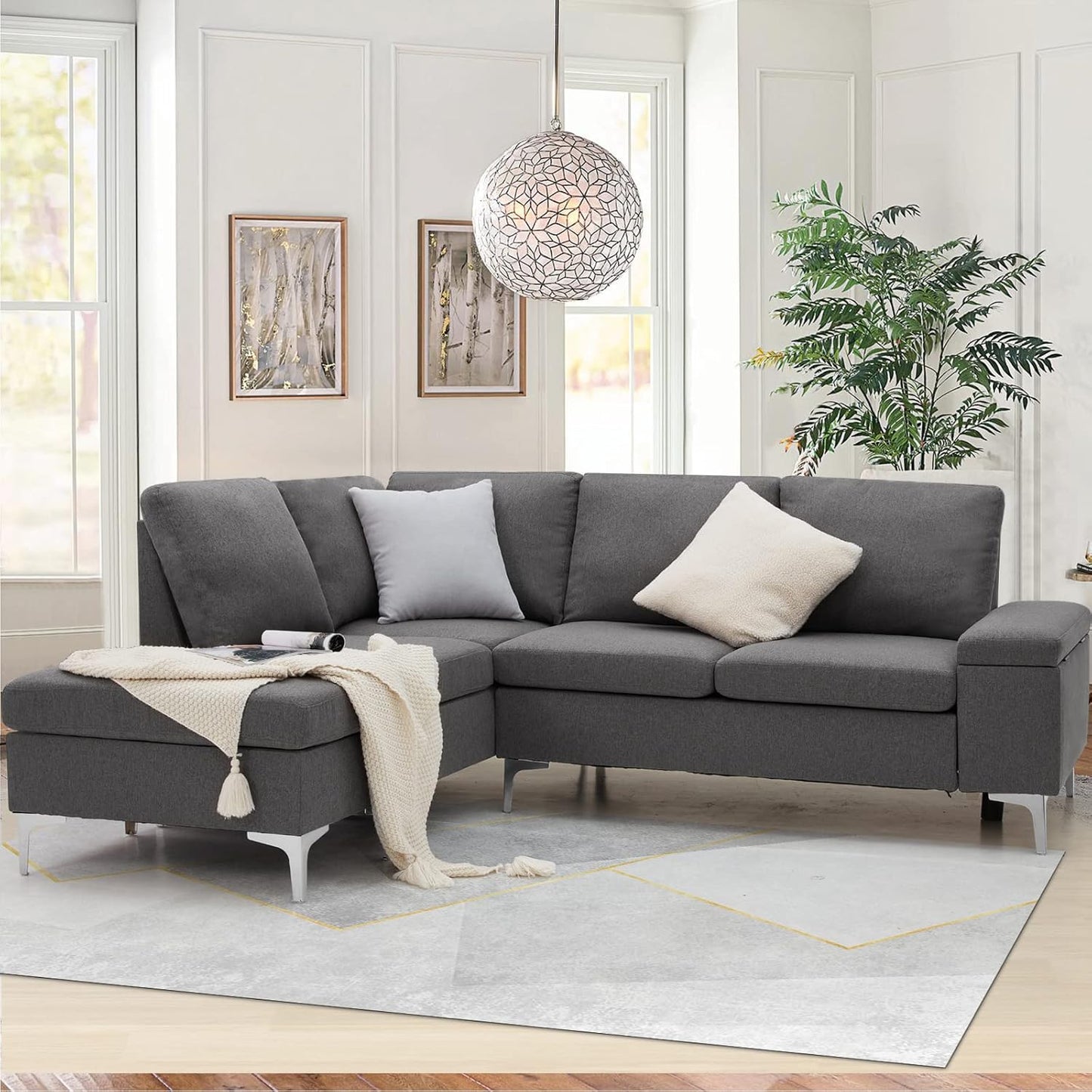 YODOLLA Corner Sofa with Storage, 217cm L Shaped 4 Seater Corner Sofa Couch