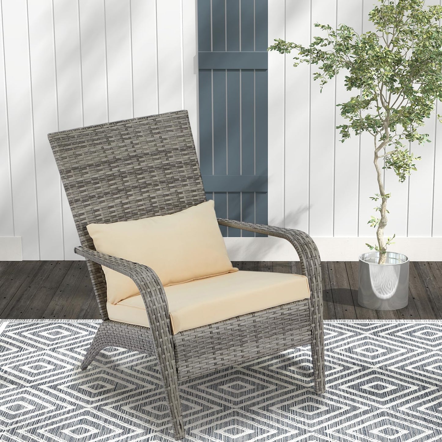 YODOLLA Adirondack PE Rattan Garden Chair, Outdoor Armchair Wicker Lounge Chairs