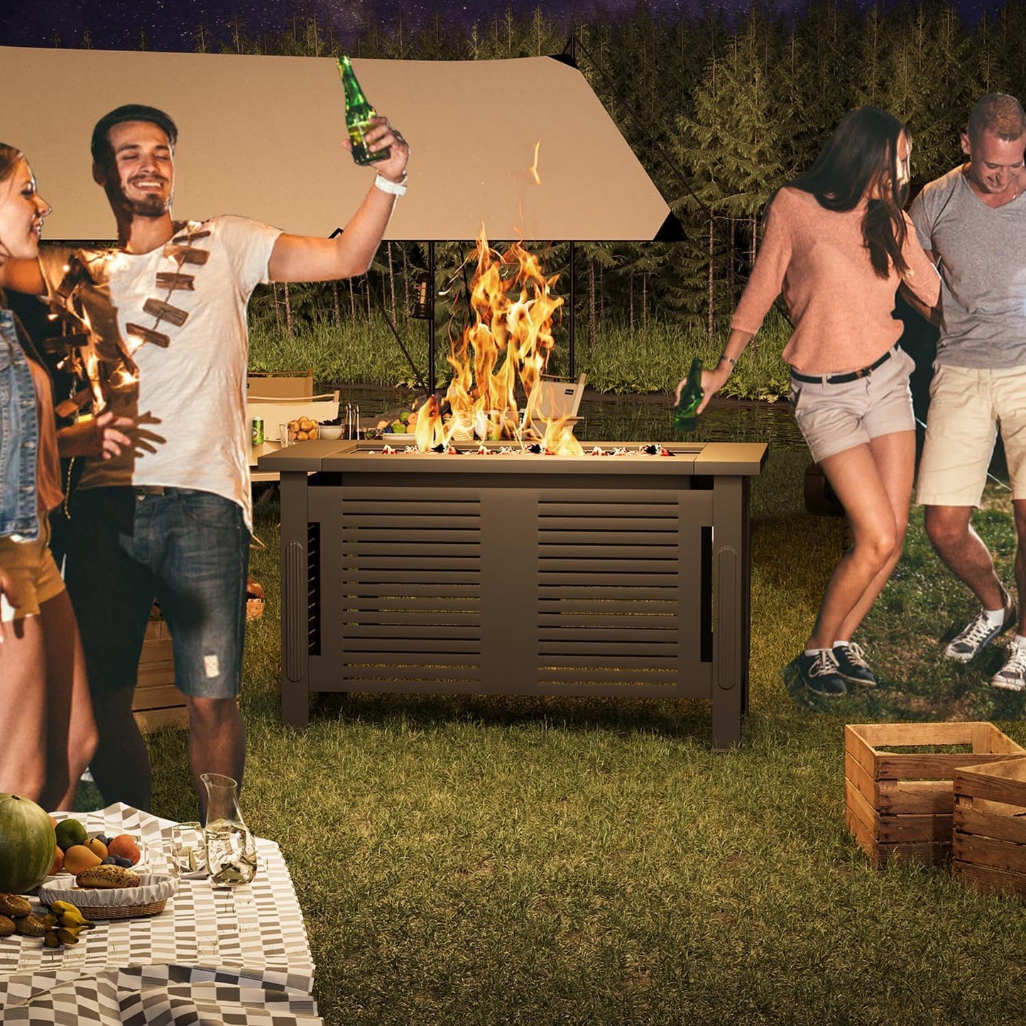 YODOLLA Large Fire Pit Table, Metal Fire Pits for Outdoor BBQ