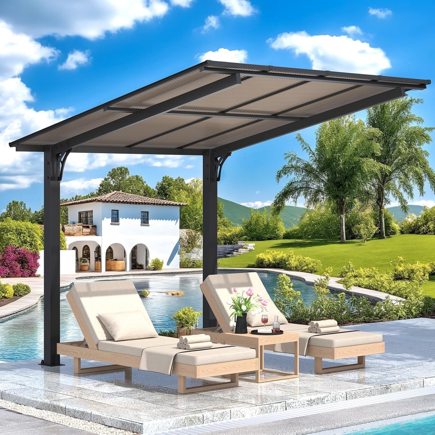 YODOLLA Metal Hardtop Gazebo, Waterproof Aluminium Pergola, Freestanding BBQ Shelter & Carport