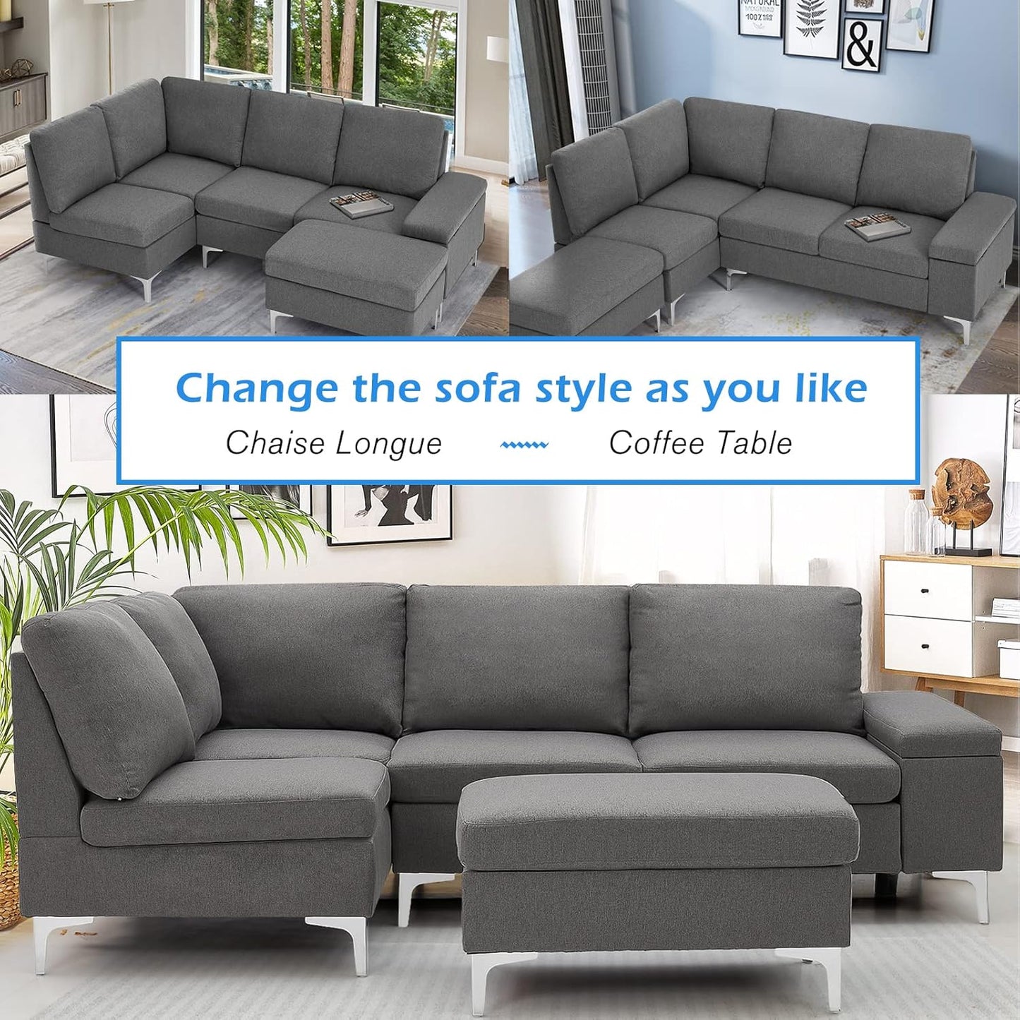YODOLLA Corner Sofa with Storage, 217cm L Shaped 4 Seater Corner Sofa Couch