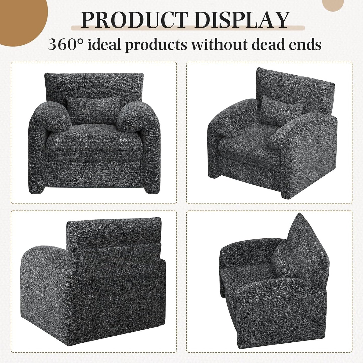 YODOLLA Armchair Sofa, Large Single Sofa Padded Seat with Lumbar Pillow