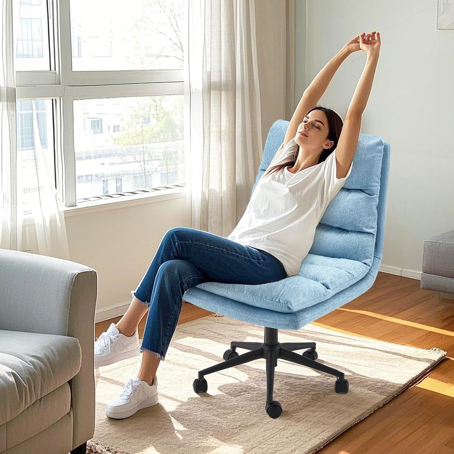 YODOLLA Armless Office Chair Wide Seat, Height Adjustable Computer Swivel Vanity Chairs