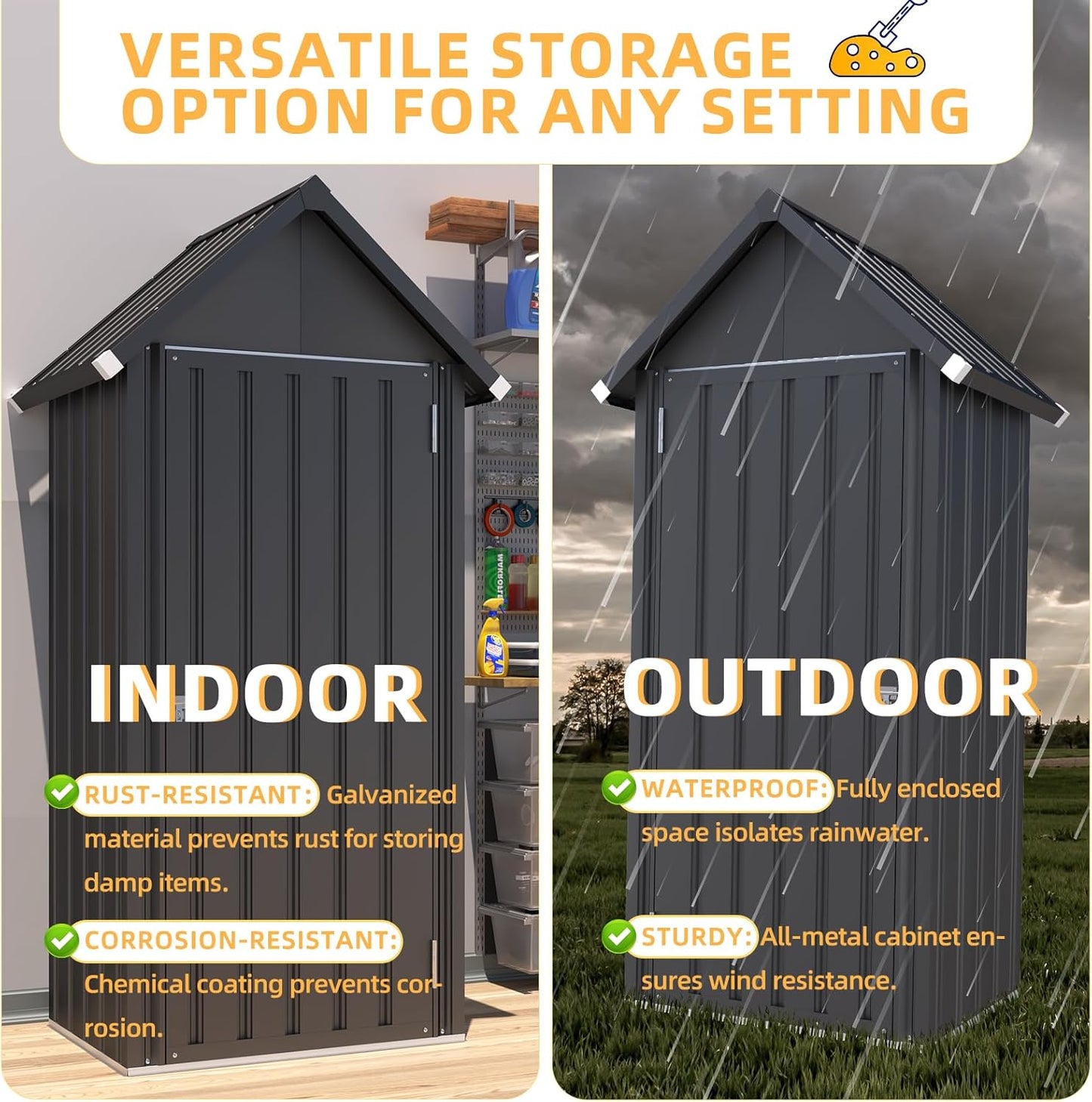 YODOLLA Outdoor Tall Garden Storage Box with 3 Adjustable Shelves